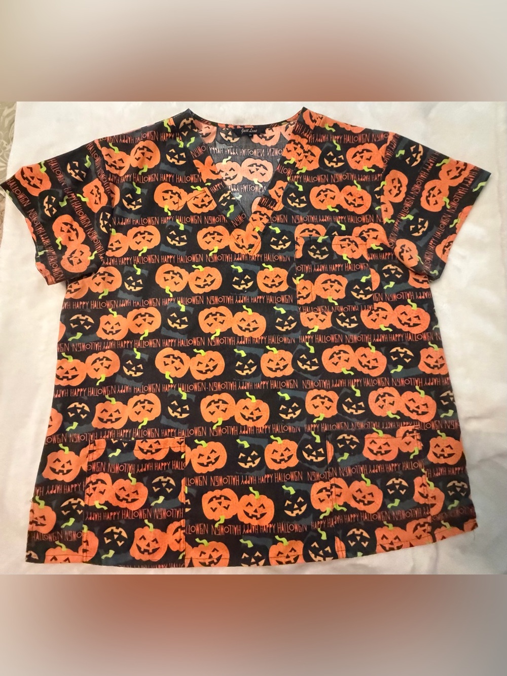 Halloween Pumpkin Print Costume Top - Orange & Black 2X